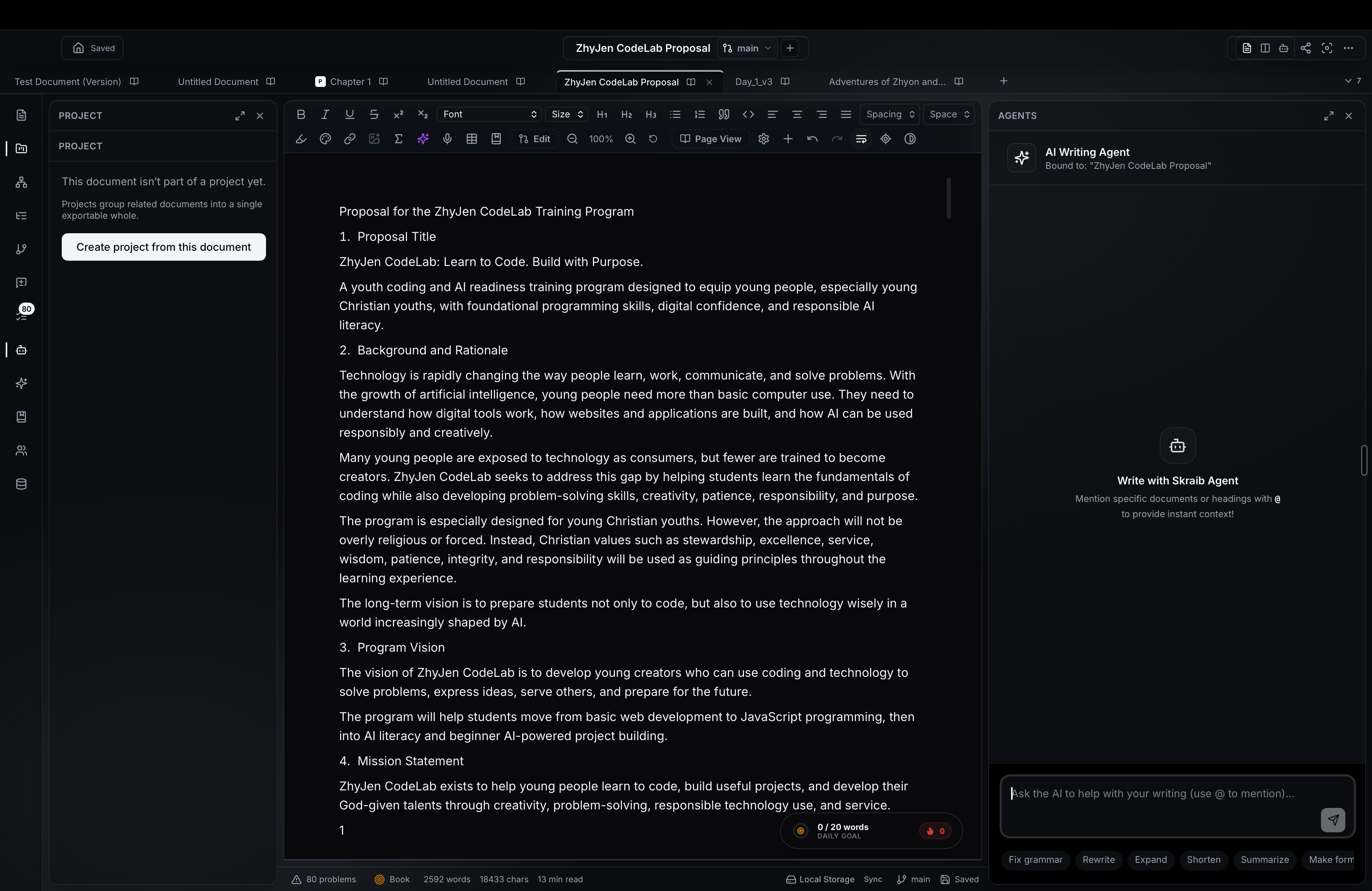 Skraib editor in the dark Midnight theme